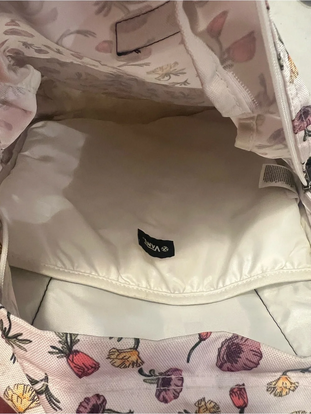 Vans Cream Floral Backpack with Pink & Yellow Blooms